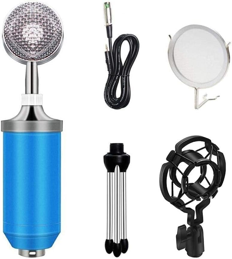 Microphone Condenser Microphone Set, Recording Microphone Microphone Set for Chatting and Singing, Blue