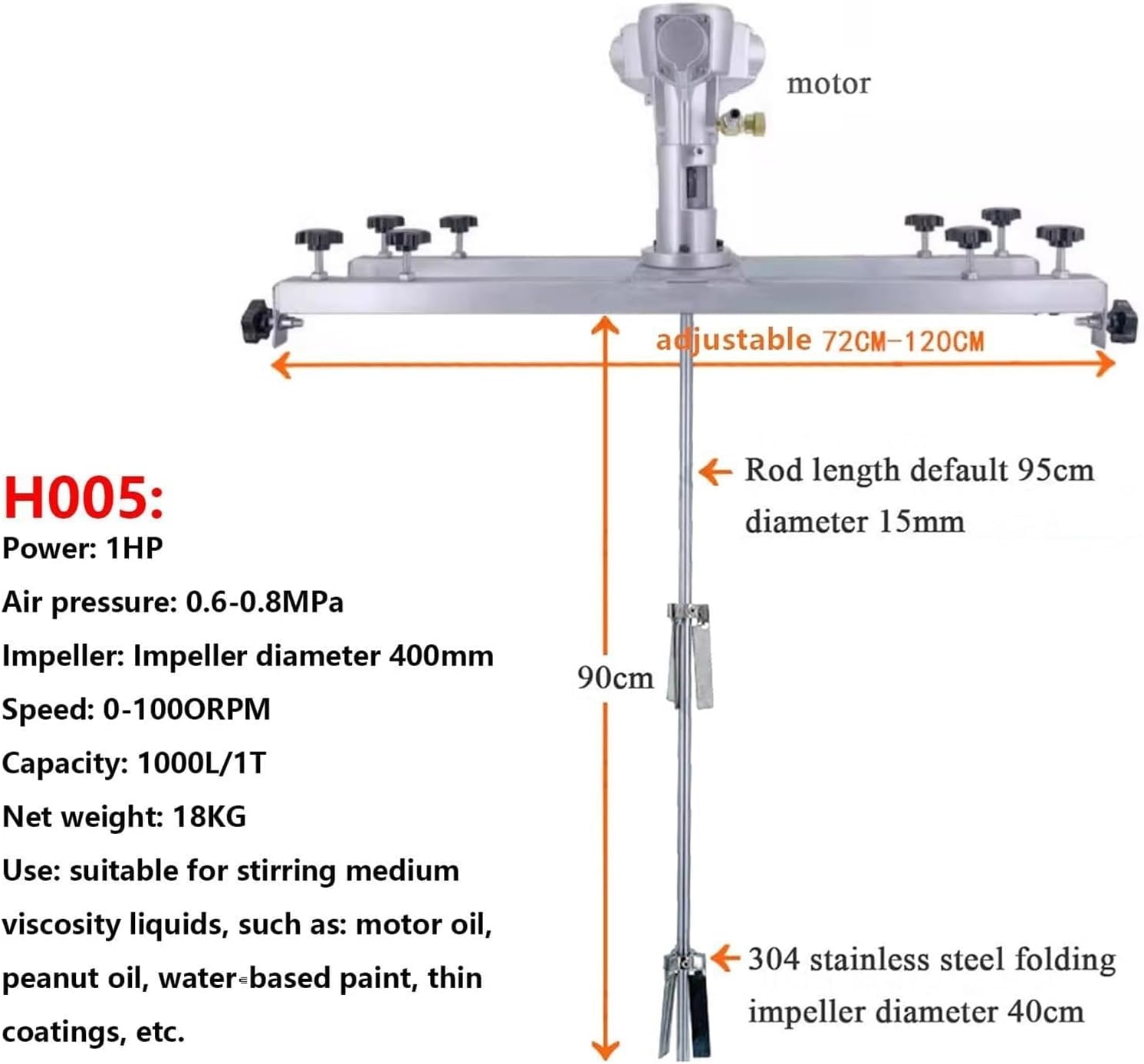Pneumatic Agitator Clamp Mount Tank Barrel Drum Mixer, IBC Air Agitator, Paint Stirring Machine Mixing Capacity 1000L, Cement Mixer Mortar Plaster Paint Fodder Stirring Tool,H005