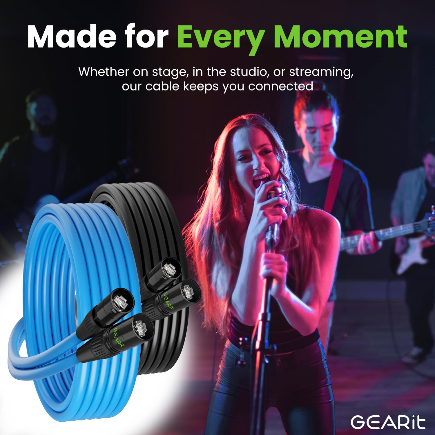 GEARit Shielded CAT6 Ethercon Cable (100 Feet) Professional Audio & Lighting RJ45 EtherCON-Compatible Cable for Studio, Stage, Concerts - 100ft Black