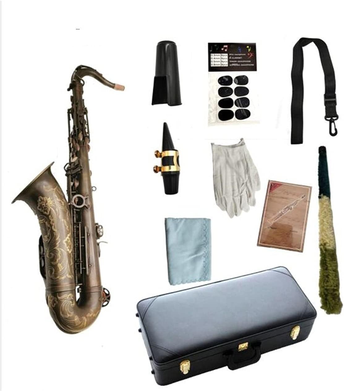 Tenor Saxophone Bb Tune Antique Copper Woodwind Instrument with Case Mouthpiece Student Saxophone (Color : Light Grey)