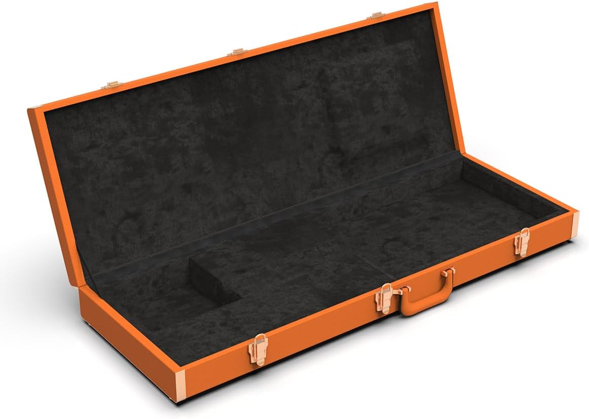 Electric Guitar Case Hard Case with Lock, For Fender Stratocaster/Telecaster and Standard Size Guitar, Interior AccessoryCompartment, Interior Plush Liner (Guitar case+multiple accessories, orange)