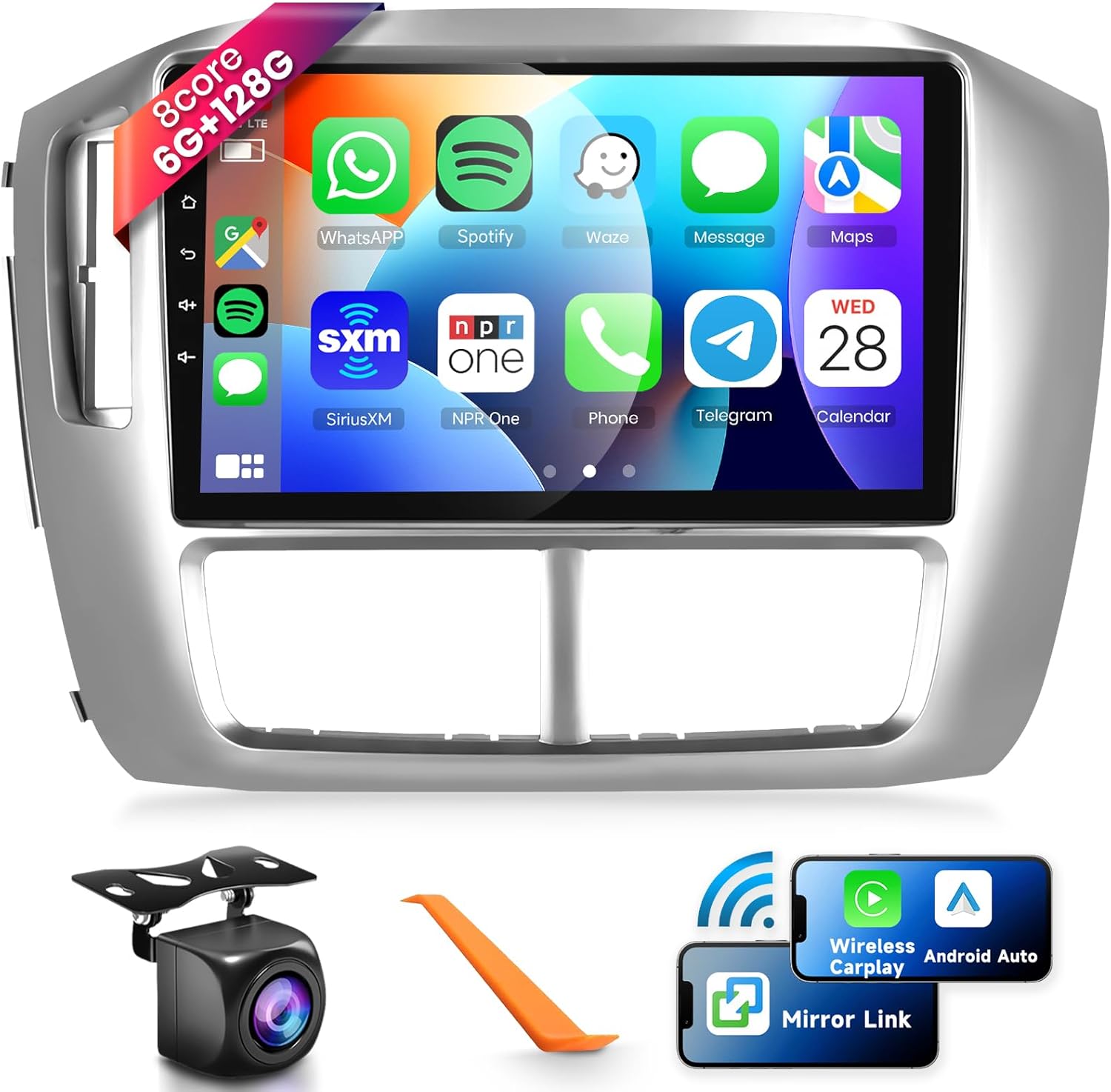 8 CORE 6G+128G Car Radio Stereo for Honda Pilot 2006 2007 2008 with Wireless CarPlay Android Auto, 9 Inch 1280 * 720P IPS Touch Screen 32-Band DSP Android 13 GPS WiFi Bluetooth Backup Camera