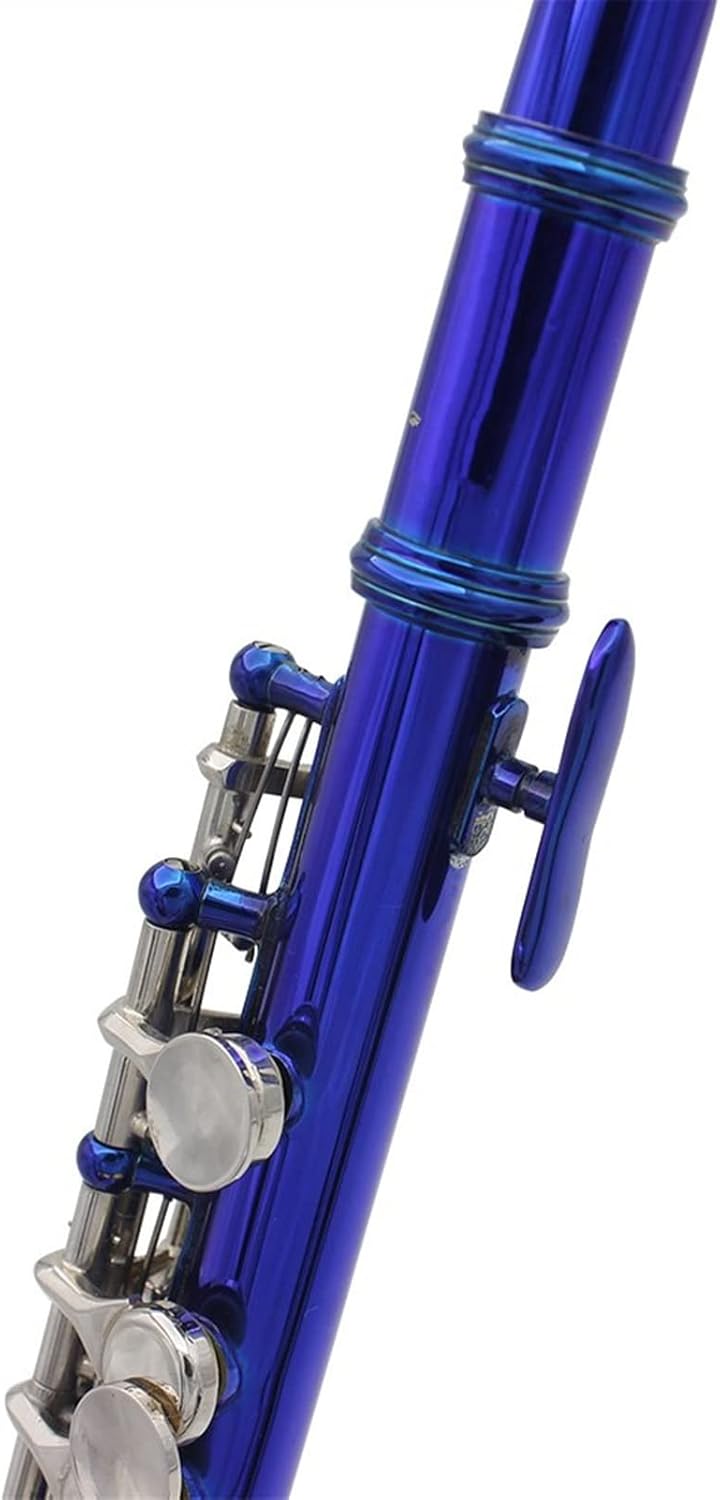 Blue Piccolo 16 Holes with E Key Woodwind Instrument Half-Size Flute Cupronickel Tube W/Leather Box Flutes