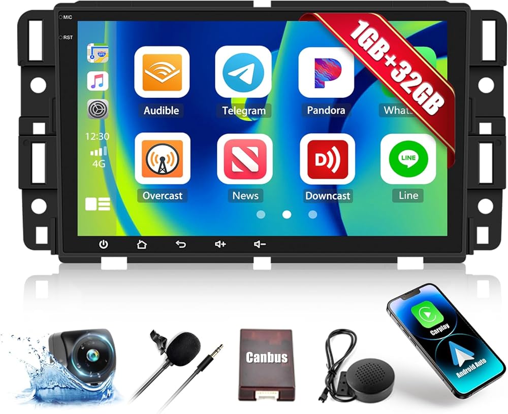 Car Stereo Radio for Chevrolet Chevy Silverado Tahoe GMC Sierra Yukon with Wireless CarPlay Android Auto 8