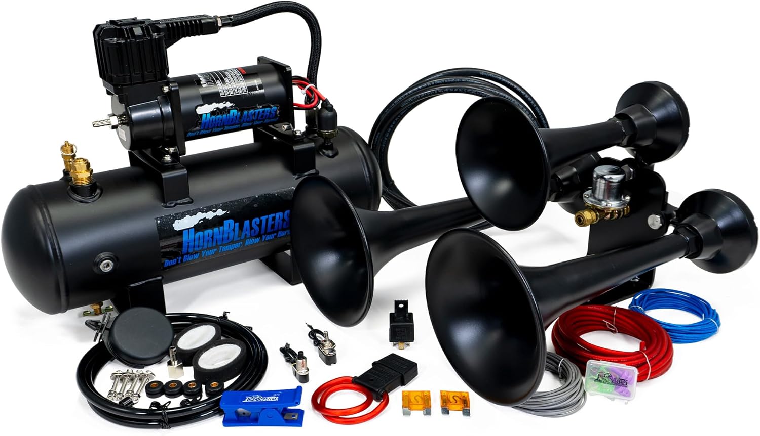 HornBlasters Outlaw Black 228H 2 Gallon All-In-One Train Horn Kit - Easy Install