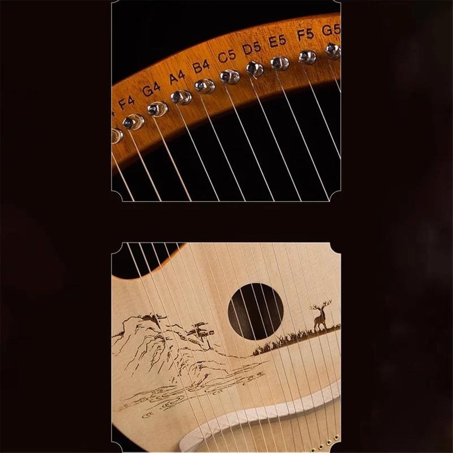 Lyre Harp Set 19 String Lyre Mahogany Harp Portable Music Instrument Tuning Wrench For Beginner Easy To Learn(Deer)