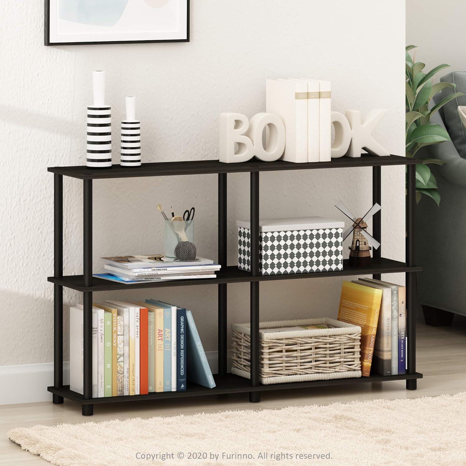 Furinno TURN-N-TUBE Storage Shelves, 3-Tier 47.4 Wide Book Shelf, Corner Shelf, Toolless Open Shelves, for Organization and Storage, Living Room, Garage, Home Office, Espresso