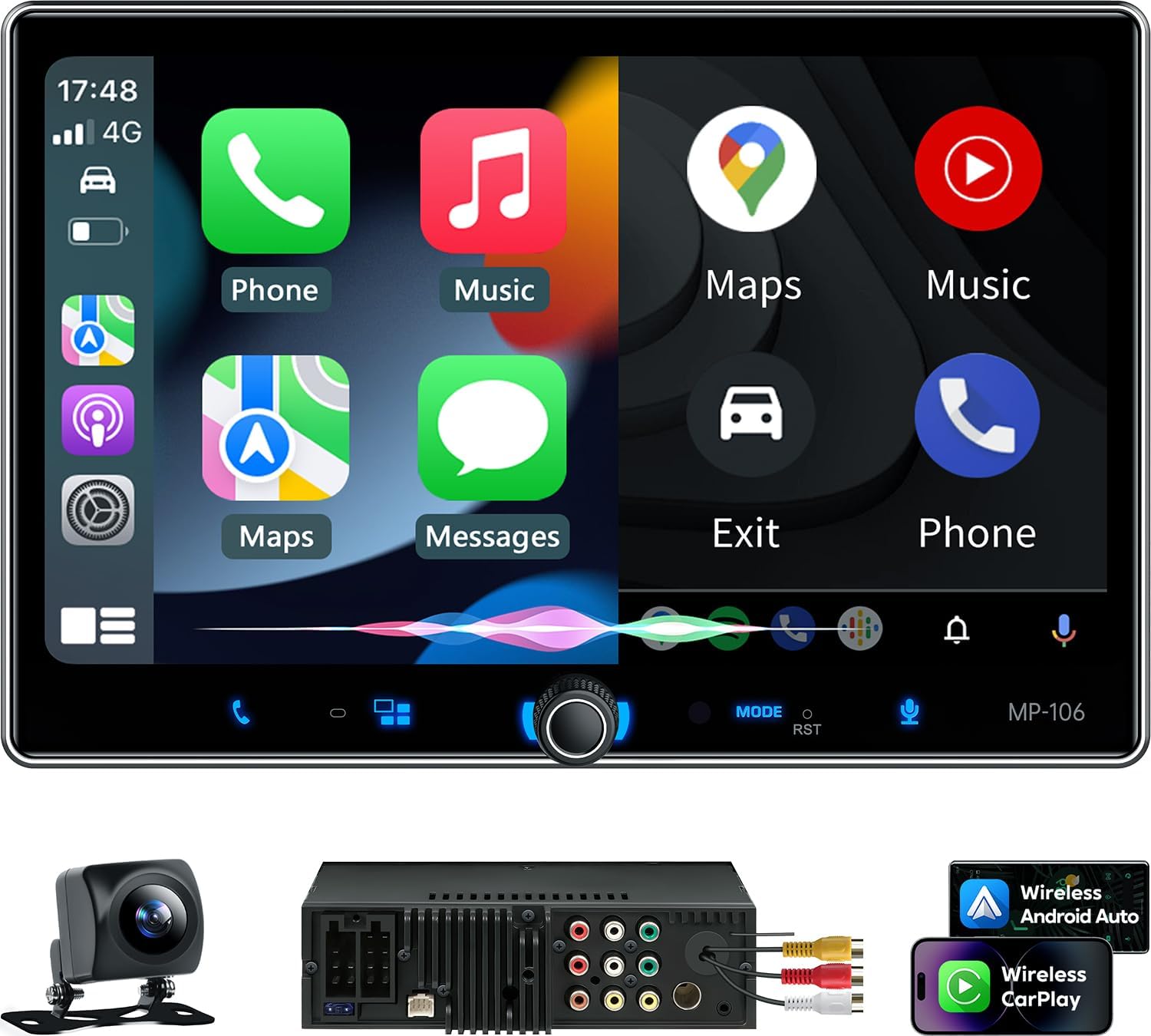 PLZ Single Din Car Stereo Wireless Apple Carplay Android Auto Radio, 10.1