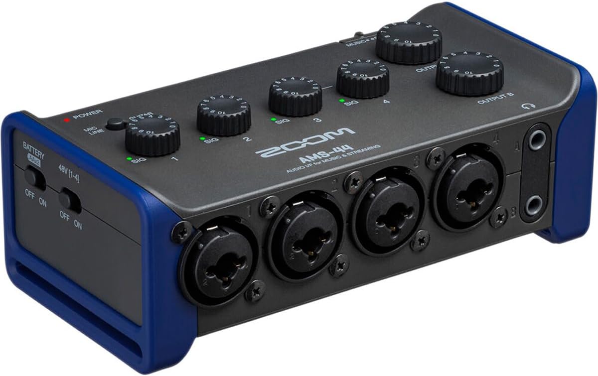 Zoom AMS-44 USB Audio Interface, 4 Inputs, 4 Outputs, Loopback, Direct Monitoring, Bus-Powered, for Recording and Streaming on PC, Mac, iOS, and Android