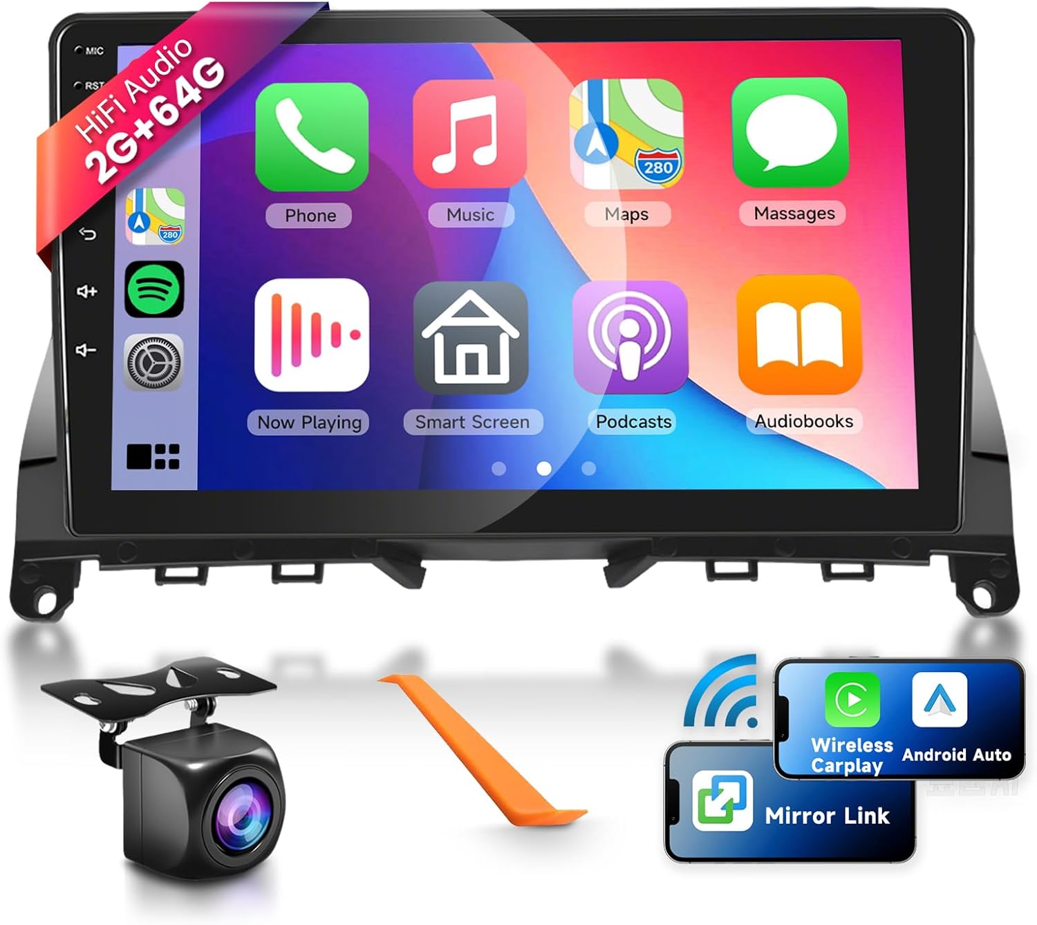 2G+64G Car Radio Stereo with HiFi Audio for Mercedes Benz C Class W204 S204 2006-2011, Wireless CarPlay/Android Auto 9 Inch HD Touch Screen Android 13 GPS WiFi Bluetooth FM/RDS EQ Camera