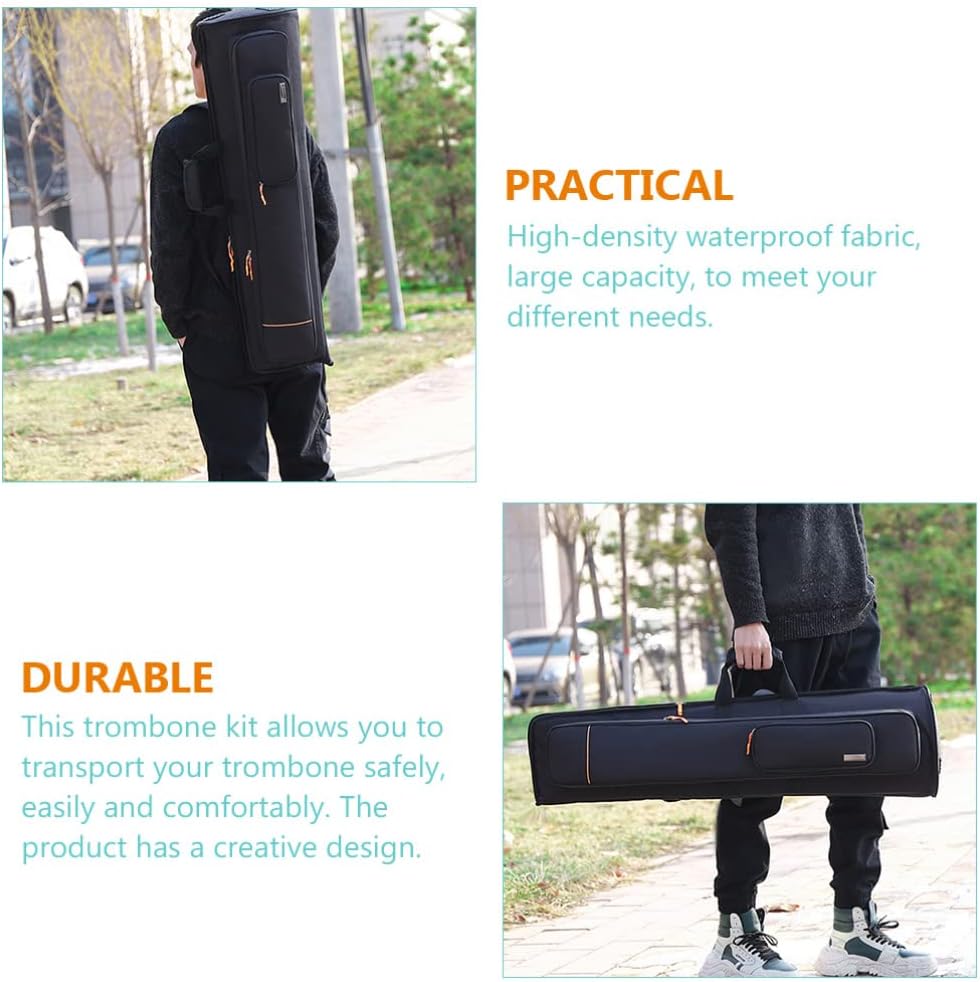 Vaguelly Tenor Trombone Bag, Oxford Waterproof Tenor Bass Trombone Gig Bag Backpack with 16mm Padding, 2 Front Pocket, Trombone Carrying Bag, Black