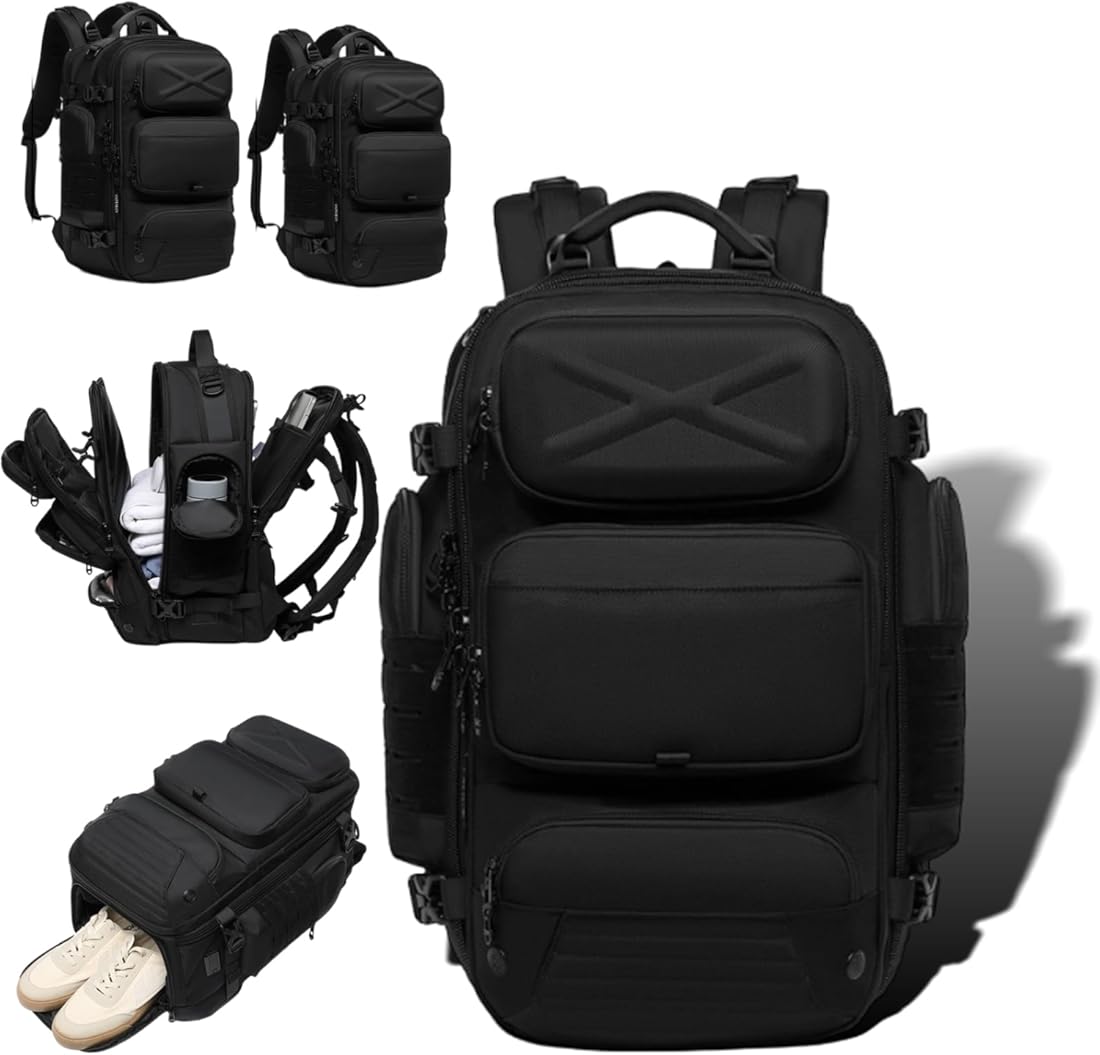 20L/35L Travel Backpack for Men & Women, Expandable 17-Inch Laptop Backpack – Carry On Flight Approved, USB Charging (Black, 20L)