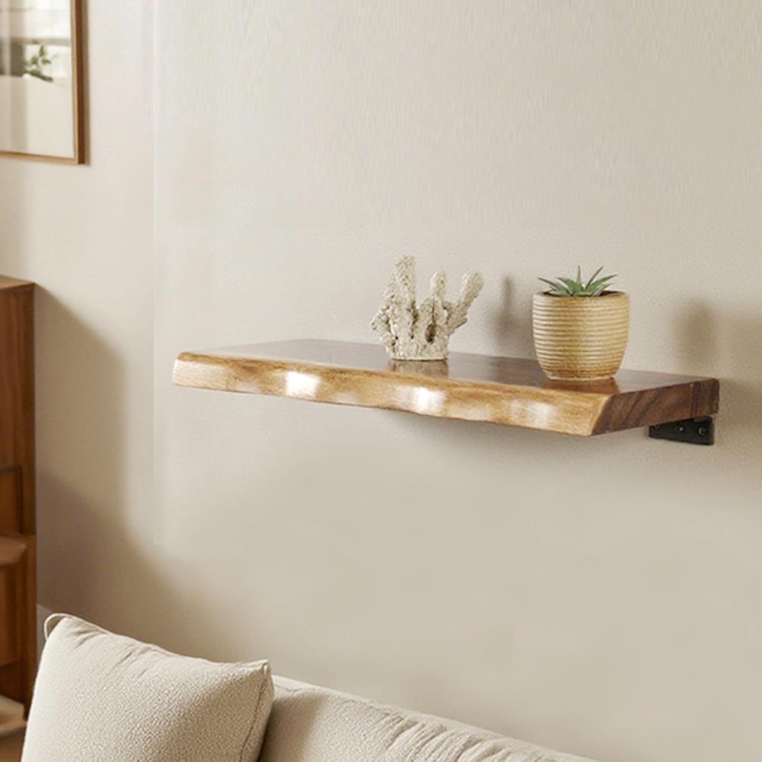 Greenage Live Edge Floating Acacia Wood Shelf 24