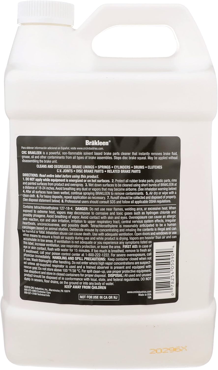 CRC Brakleen 1003712 Brake Parts Cleaner Non-Flammable, 1 Gallon, [4 Pack]