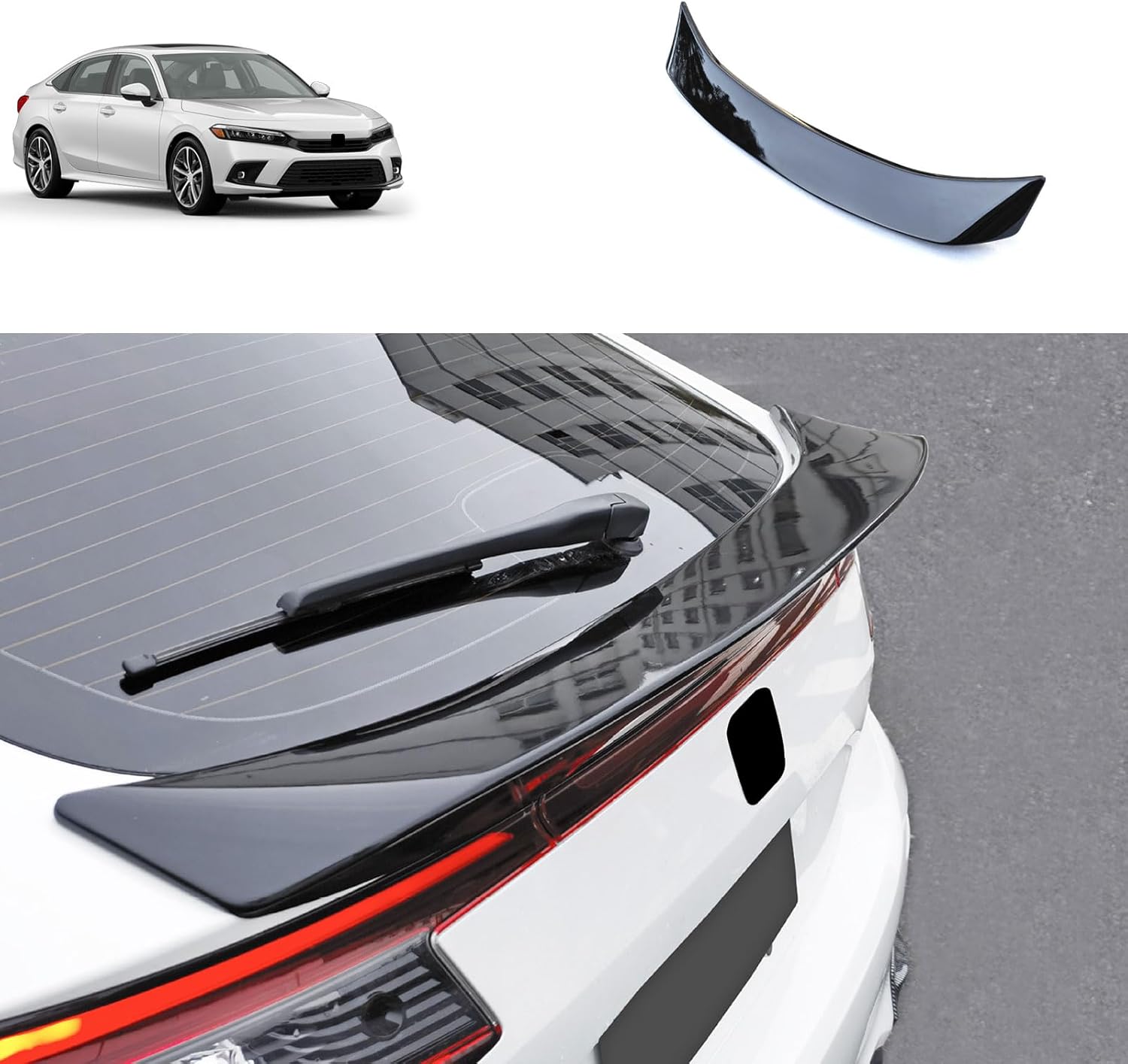 Rear Spoiler Wing Cover Compatible with Honda Civic Hatchback 11TH 2026 2025 2024 2023 2022 Rear Spoiler Tail Trunk Lip Wing Flap Exterior Car Accessories ABS 1PCS(Glossy Black Style)