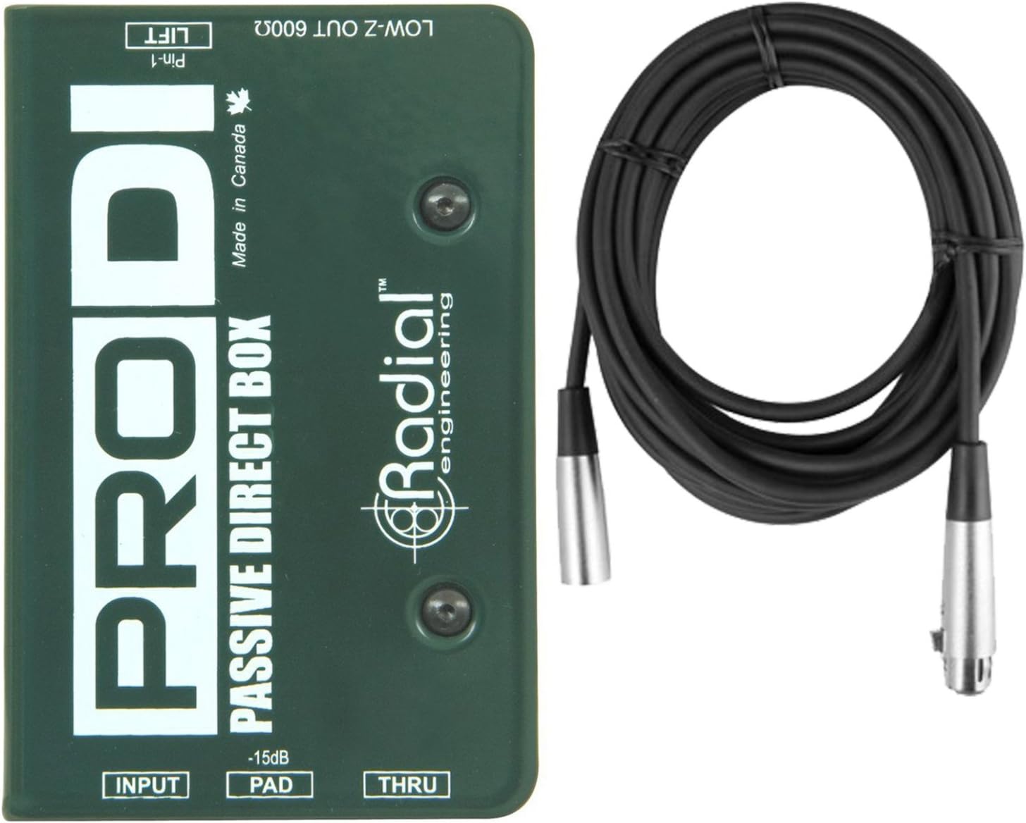 Radial ProDI 1 Channel Passive Instrument Mono Direct Box with Custom Transformer with Senor Microphone Cable
