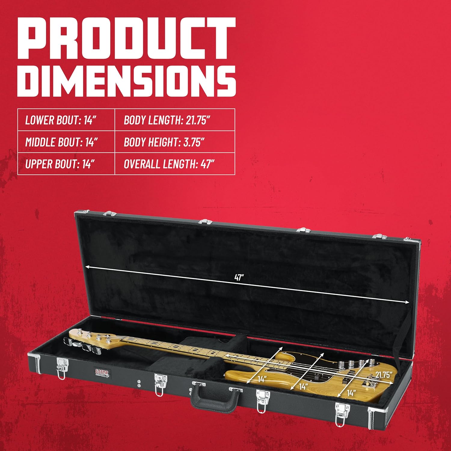 Gator Cases Deluxe Wood Case for Bass Guitar, Fits Standard Style Jazz & Percision Bass Guitars (GW-BASS)