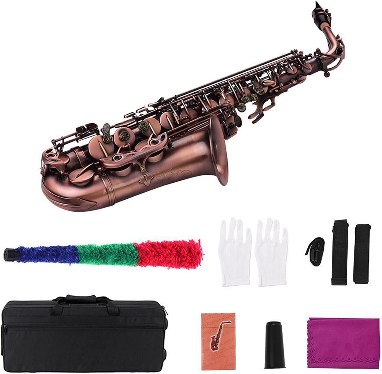 Bronze Bent EB Alto Saxophone E-Flat Sax Carved Pattern Woodwind Instrument with Carry Case Glovess Student Saxophone