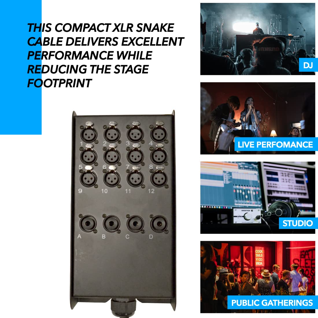 Seismic Audio - SAJLP-12x4x50-12 Channel 50 Foot XLR Low Profile Snake Cable with 4 TRS Returns - Circuit Board Snake for Recording, Stage, Studio PA DJ use