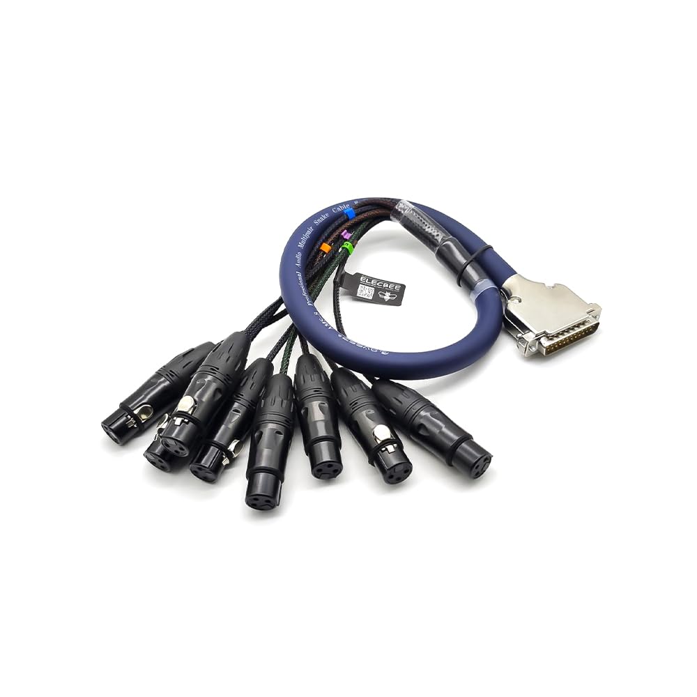 Elecbee DB25 to XLR Male Snake Cable DB25 Male to 8 Channel XLR 3Pin Male D-Sub Snake Cable Patch Bay Interface Modular Cable Recording Sound Card Audio Cable ((15m) 49.21ft)