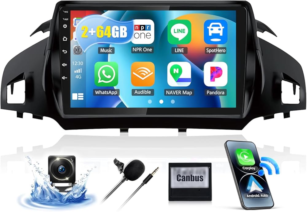 2+64GB Car Stereo Radio with Wireless CarPlay Android Auto for 2014 2015 2016 2017 Ford Escape Radio, 9