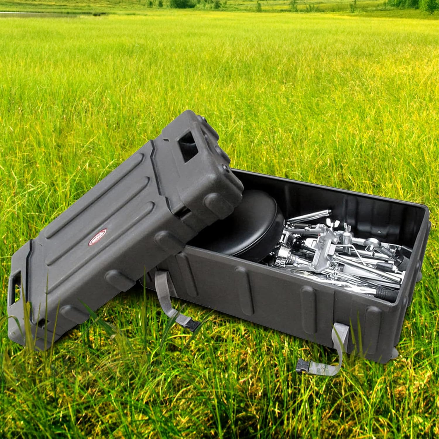 SKB 1SKB-DH3315W Durable Plastic Mid Sized Drum Hardware Case with Convenient Pull Out Handle, Heavy Duty Nylon Web Strap, and Built In Roller Wheels