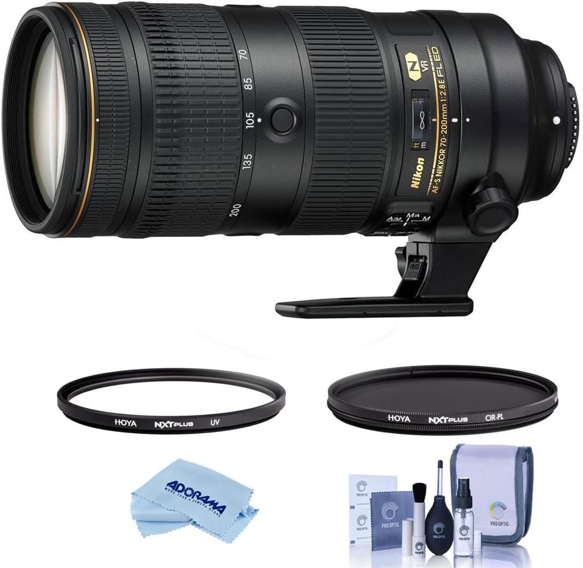 Nikon AF-S NIKKOR 70-200mm f/2.8E FL ED VR Lens - Bundle with Hoya NXT Plus 77mm 10-Layer HMC UV Filter, Hoya 77mm NXT Circular Polarizer Filter, Cleaning Kit, Microfiber Cloth