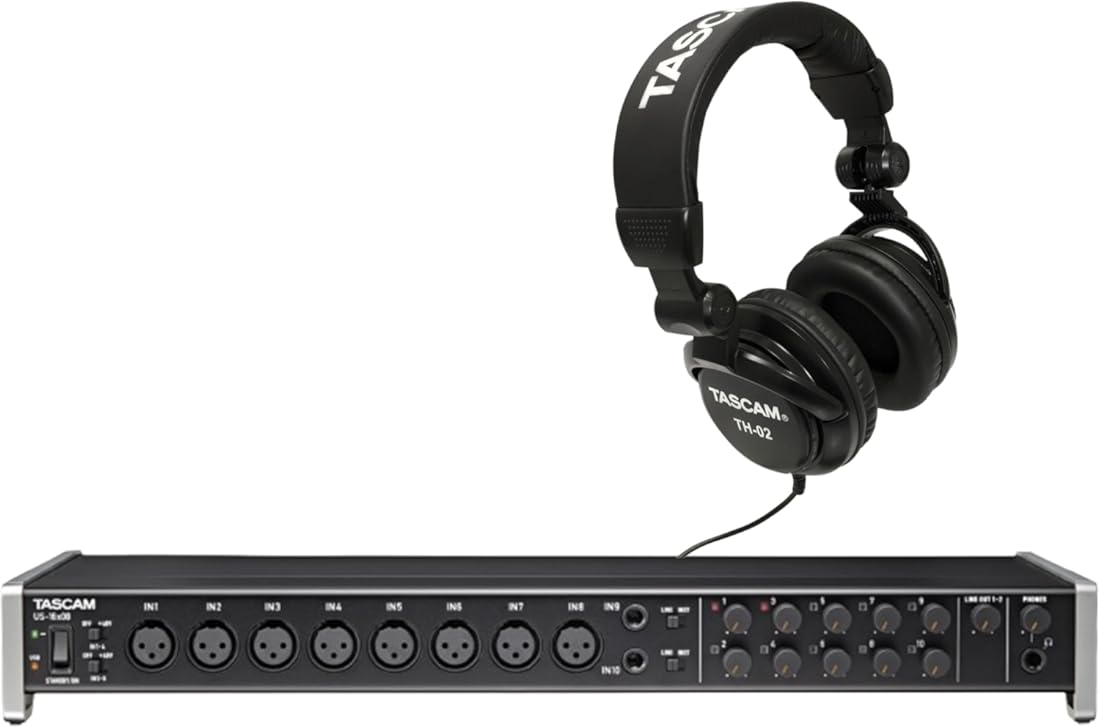 TASCAM US-16x08 Audio Interface and Studio Headphones Bundle