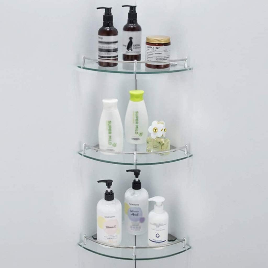 Aluminum Glass Shelf Bathroom Bath Corner Caddy Basket Storage Hanging Organizer with Extra Thick Tempered Glass Contemporary Style Wall Mount