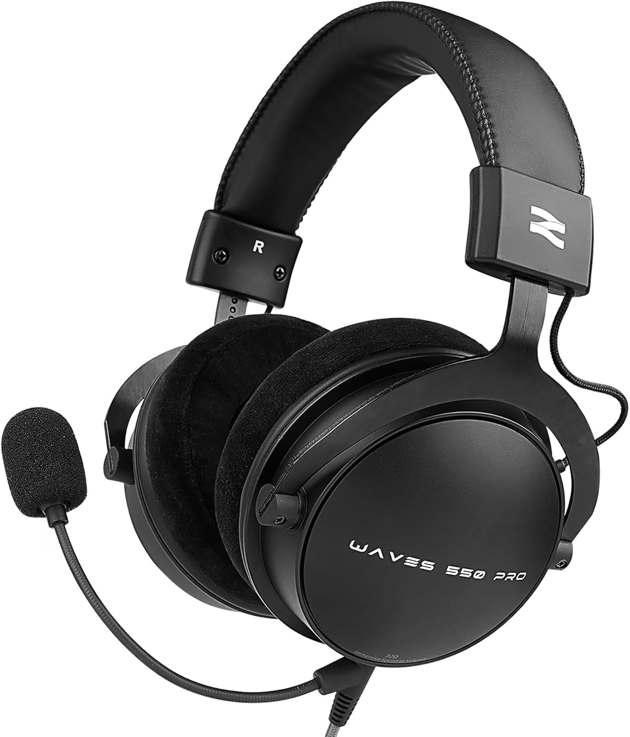 Studio Monitor Headphones for Recording, Professional Over Ear Wired Headset with Detachable Cardioid Dynamic Boom Microphone, Streaming Equipment for Media, Broadcast, Podcasting, Black-W550X