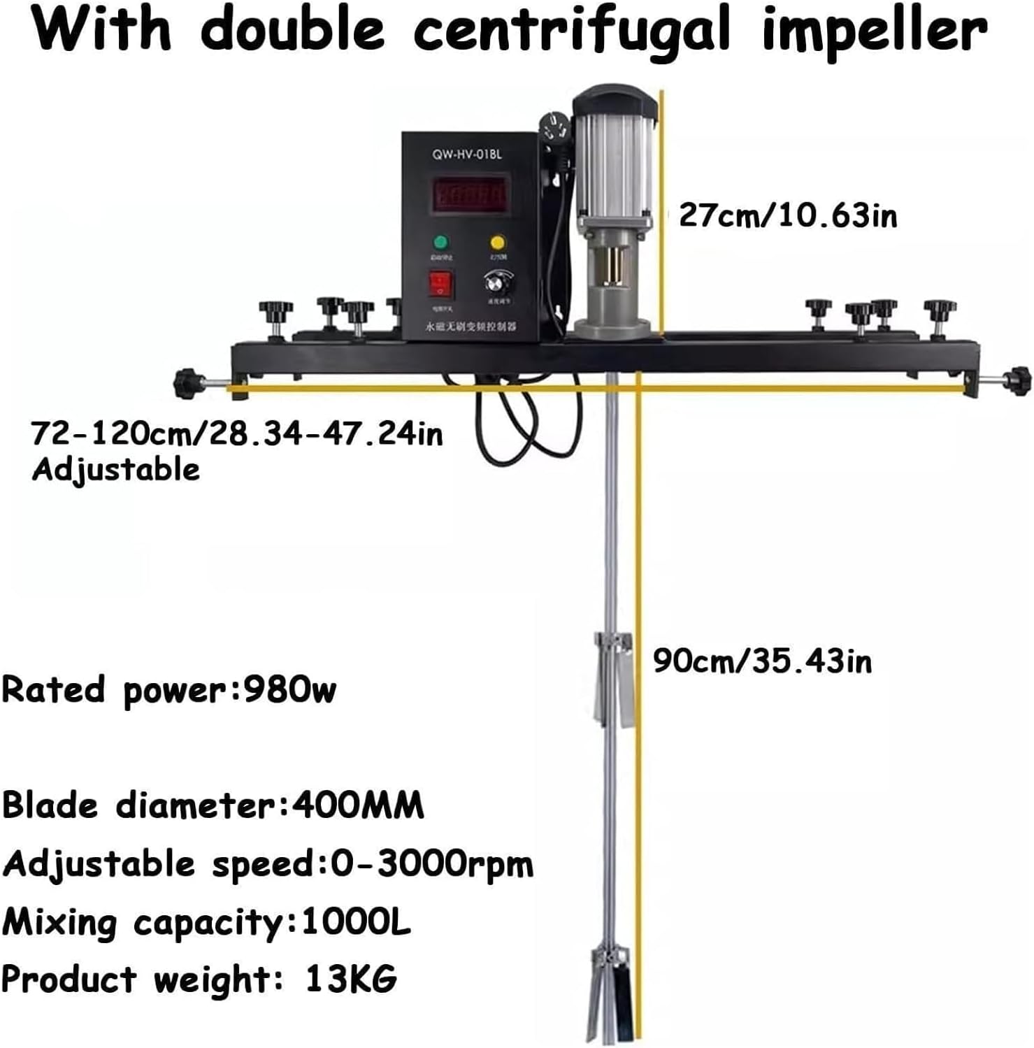 IBC Air Agitator, Electric Tank Mixer Machine, Speed: 0-3000RPM, Stirring Capacity: 1000L, Adjustable Size, for Paint Coating Materials Viscous Liquid Ink Dissolver(