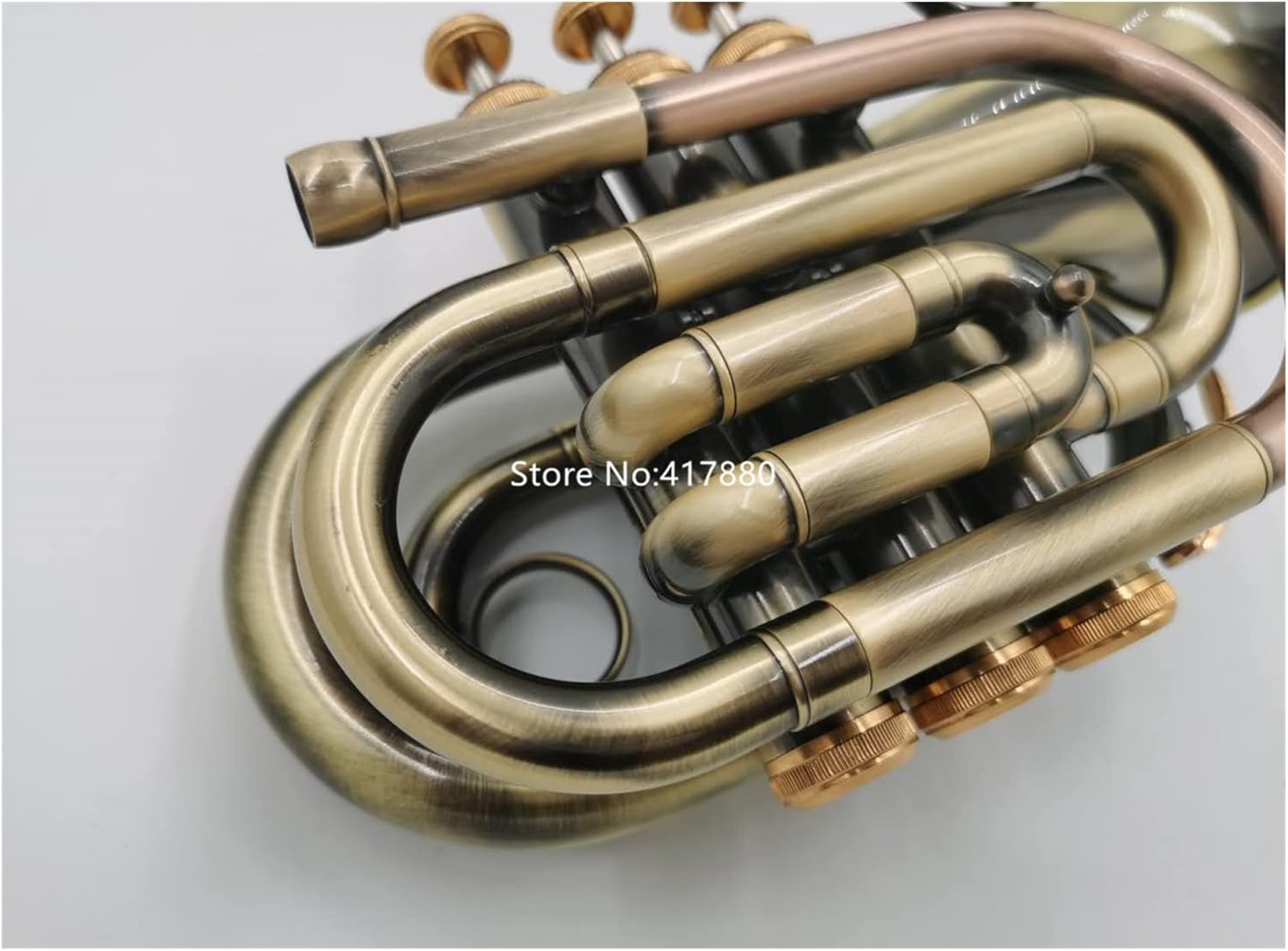 FLFL Student Trumpet Popular Mini Pocket Trumpet Bb Flat Brass Material Antique Copper Wind Instrument with Mouthpiece Gloves Carrying Case