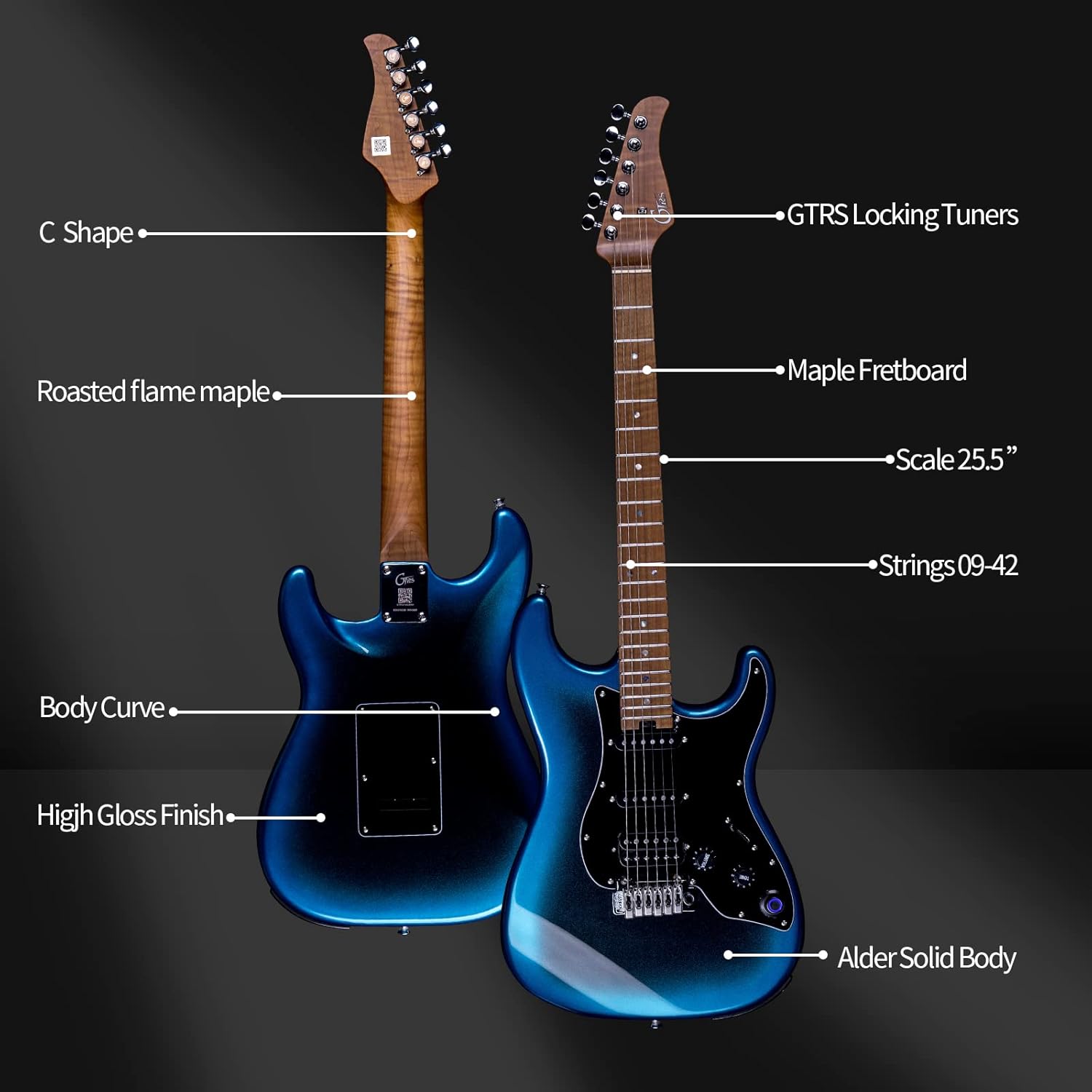 GTRS P801 Smart Electric Guitar With Effect App, Professionam Guitar And G-LB Replaceable Rechargeable Battery