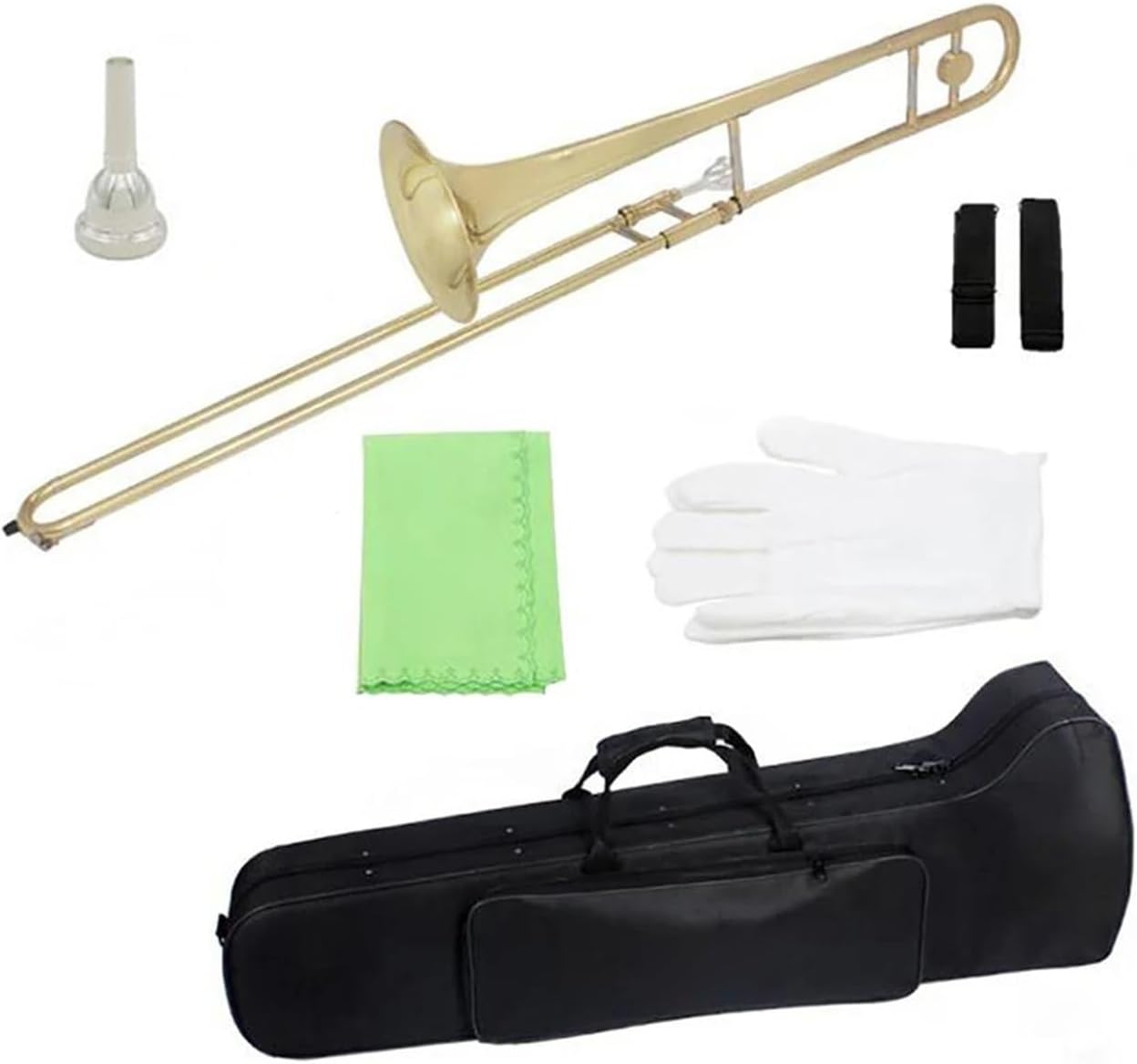Bb Alto Trombone Brass Body Nickel Plated Instrument Set(Gold)
