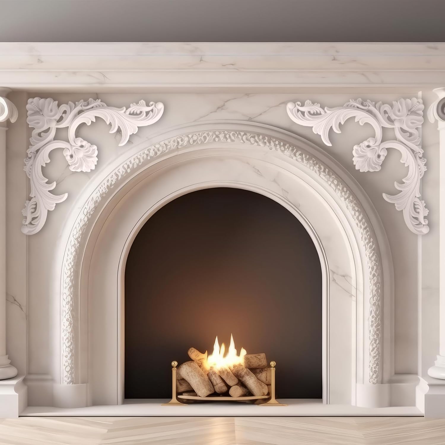 4 Pcs Ceiling Molding Kit Corners Murals Trim French Style Accent Wall Decor for Interior Medallion Ceiling with Flowers Pattern Decorative Panels for Wall (13.4 x 13.4 in,Classic)