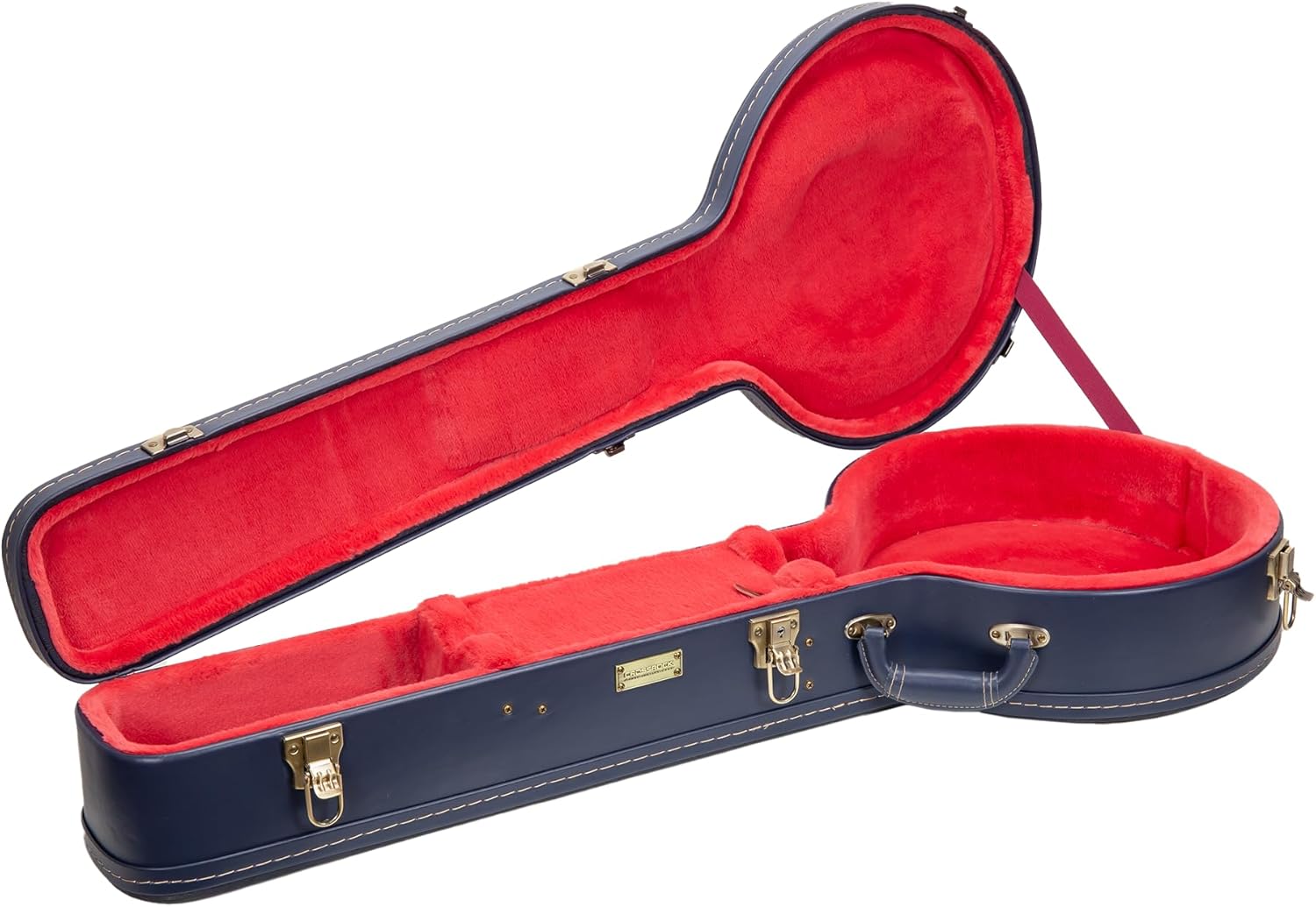 Crossrock Relief Series Banjo Case for 5-String Resonator | Carved Ocean Blue Finish, Deep Scarlett Velvet Interior, Lock – Premium Wooden Hardshell