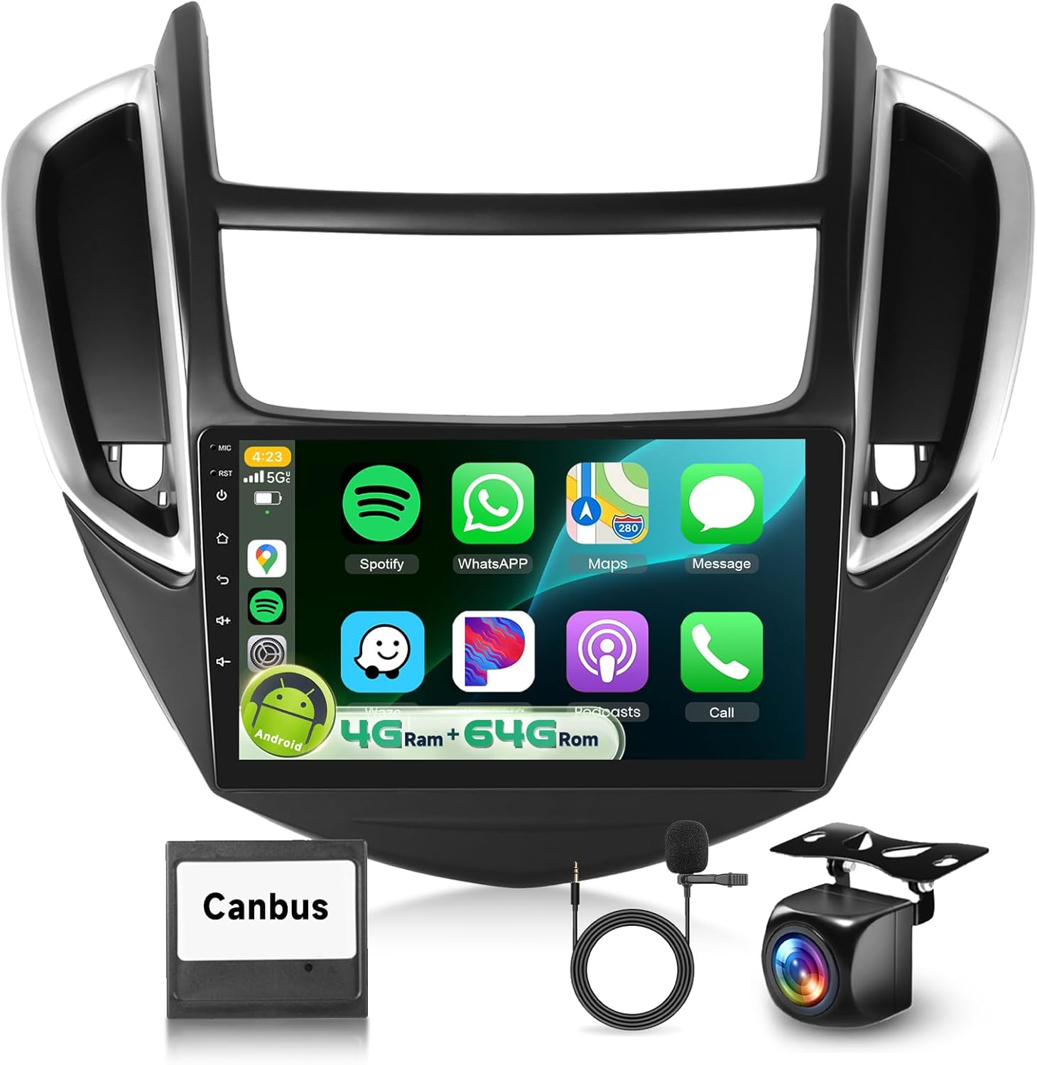 8 Core 4G+64G 5G WiFi Car Radio Stereo for Chevrolet Chevy Trax 2014-2016 with DSP/32EQ Carplay Android Auto, Sellrich 9'' 1280P IPS Touchscreen Radio with Bluetooth 5.0 GPS FM/RDS SWC Backup Camera