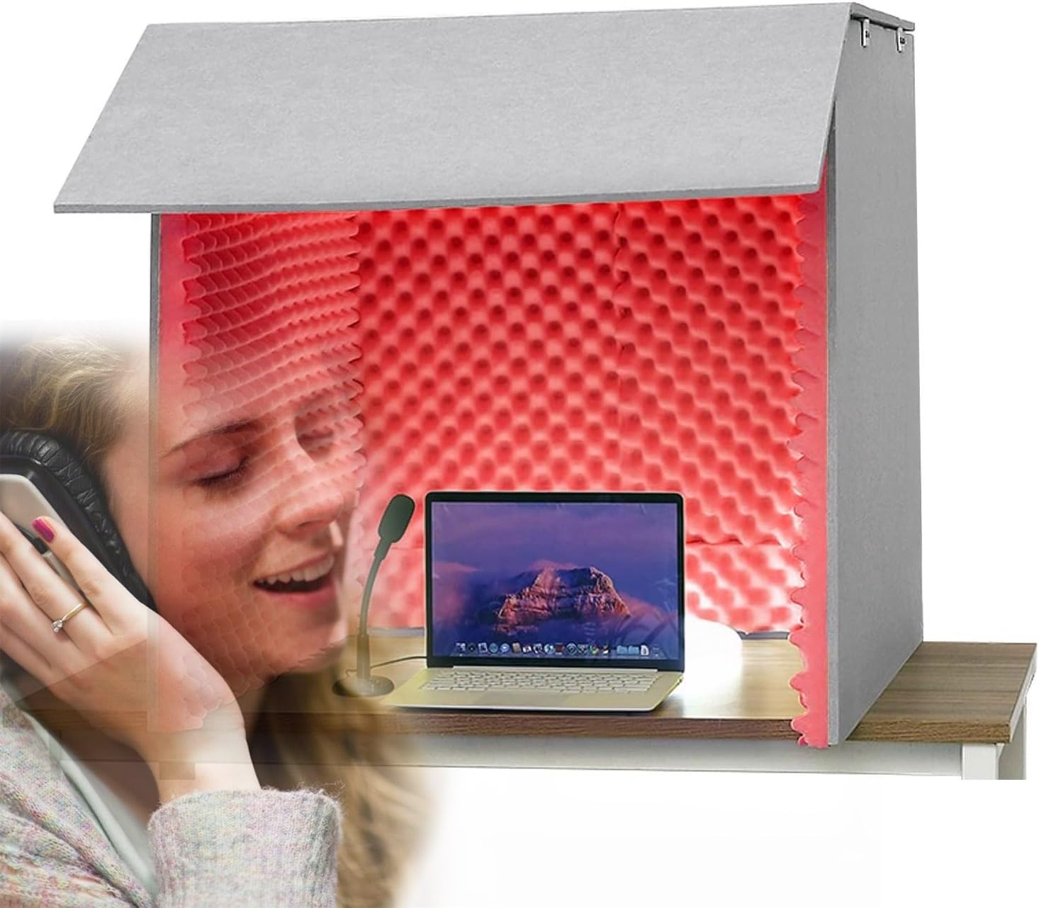 Desktop Soundproof Portable Recording Studio, Multi-Functional Vocal Recording Studio, Suitable for Dubbing (Red)
