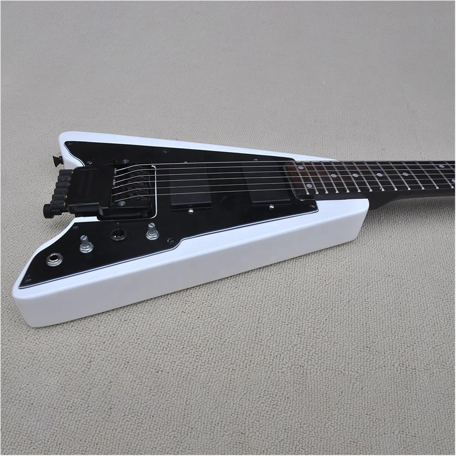 VENEKA Headless Electric Guitar White Headless Electric Guitar with Black Pickguard Rosewood Fretboard 24 Frets