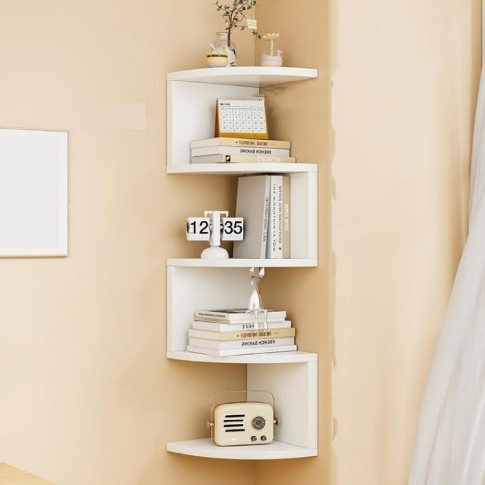 4-Tier, 5-Tier and 7-Tier Corner Floating Wall Mount Display Shelving Unit, Floating Shelves with Rounded Edge, Wall Mounted Shelf for Living Room,A,Medium