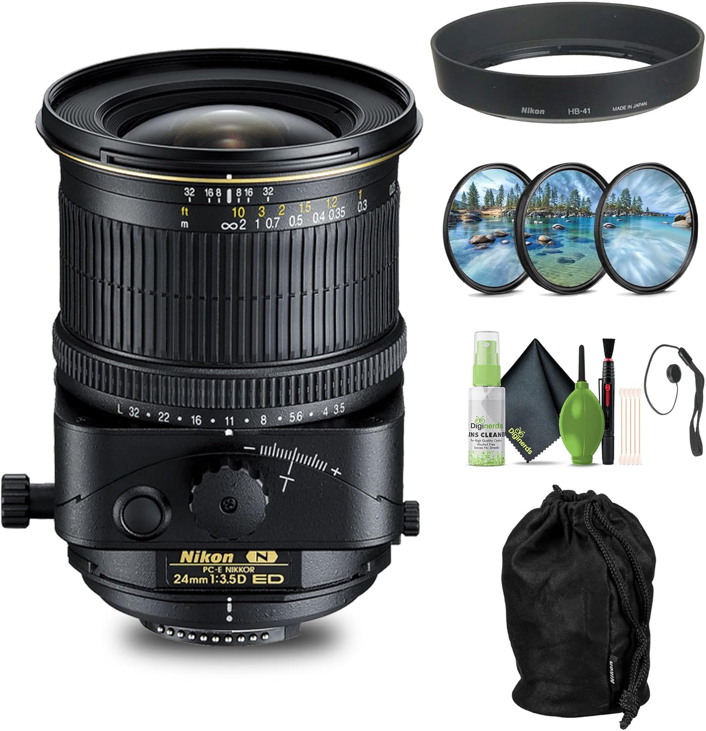 Nikon PC-E NIKKOR 24mm f/3.5D ED Tilt-Shift Lens (2168) + Filter Kit + Cap Keeper + Cleaning Kit