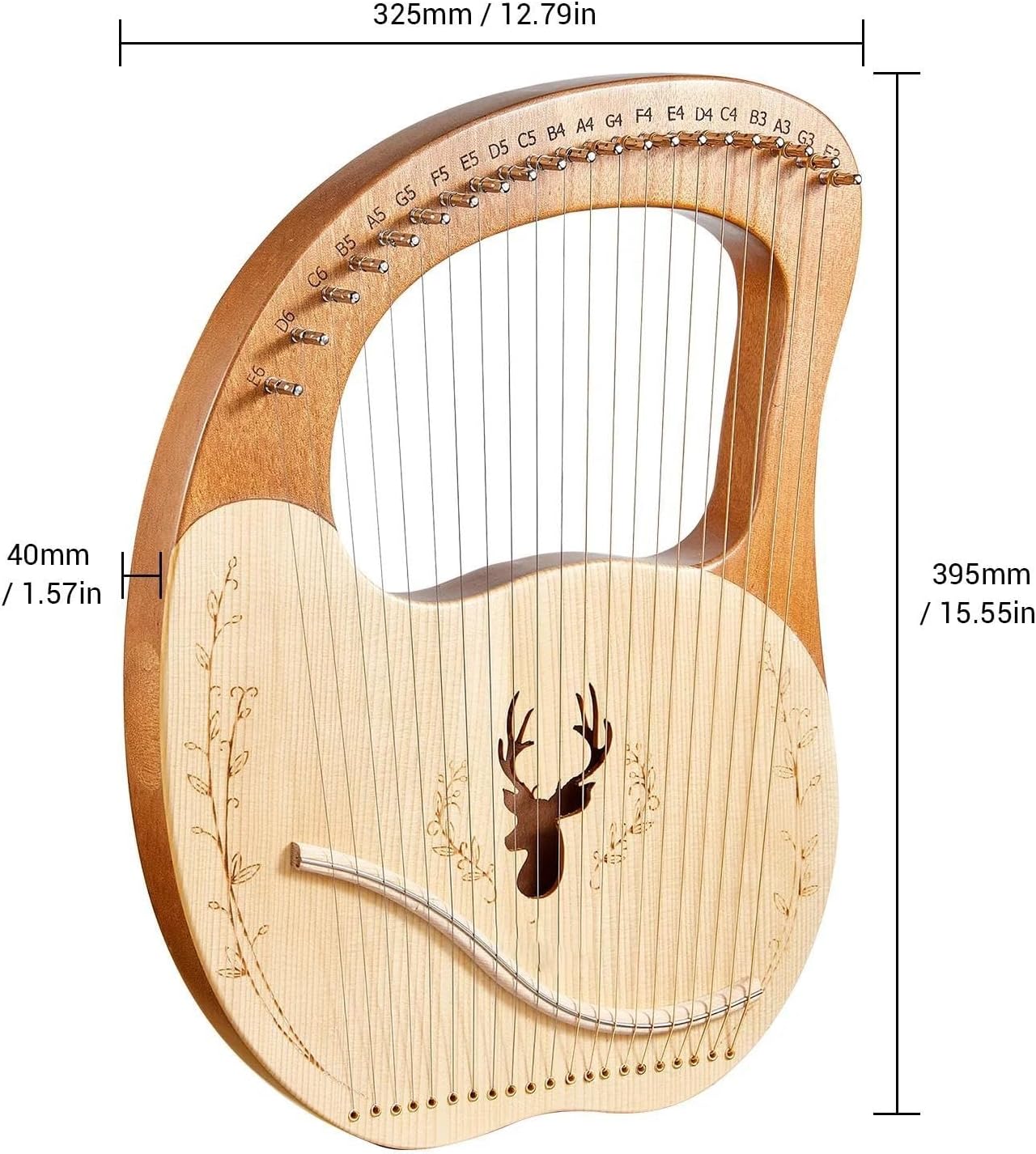 Lyre Harp Set 21 Metal Strings Harp Box Spruce Topboard Mahogany Backboard String Instrument With Tuning Wrench String Picks Sticker