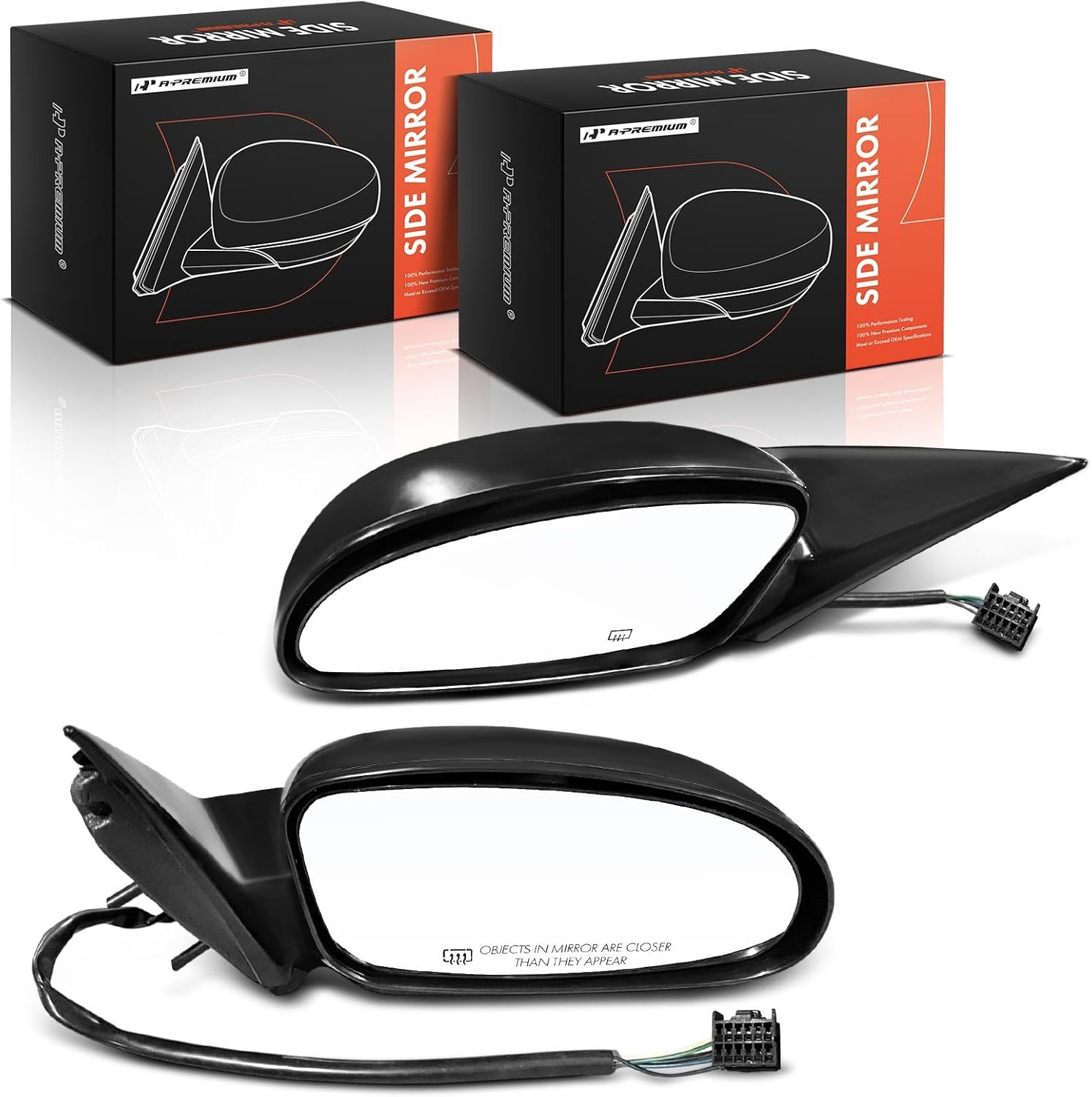 A-Premium Pair (2) Driver and Passenger Side Power Door Mirror - Compatible with Pontiac Bonneville 2000-2005 - Heated Non-Folding Smooth Black Outside Rear View Mirror