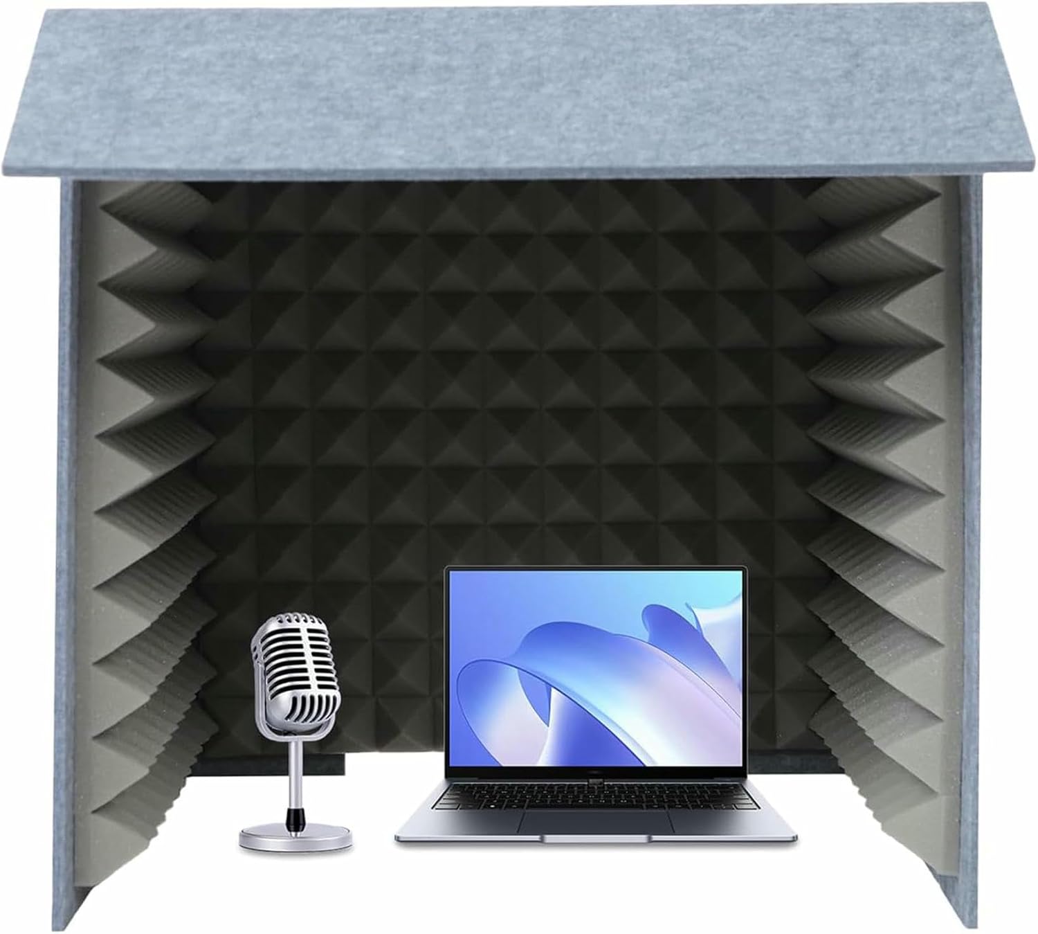 Square Sound Isolation Shield, Portable Desktop Recording Booth with Acoustic Foam Panels, Noise Reduction Vocal Enclosure for Podcast Voiceover Streaming