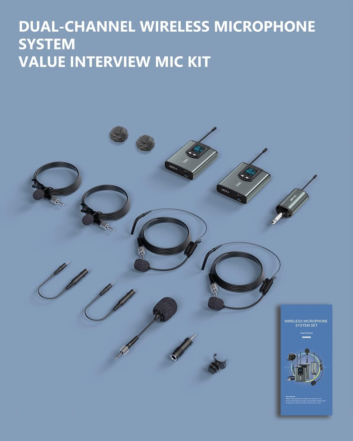 ttstar Wireless Microphone System Dual Transmitters Receiver Lavalier/Headset Mic Set Rechargeable Bodypack for PA Speaker, Camera, Video Recording, Teaching, Church, Interview