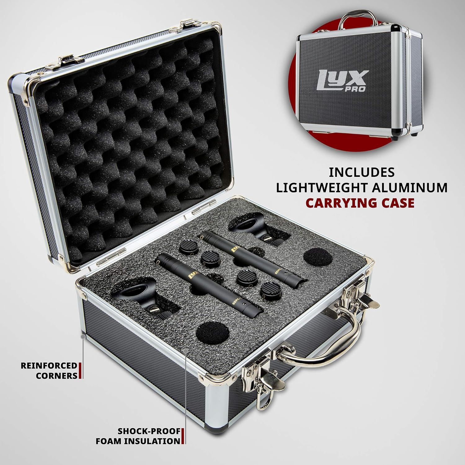 LyxPro SDPC-2 Stereo Pair of Pencil Condenser Stick Instrument Microphone Set, Interchangeable Omni, Cardioid & Super Cardioid Capsules Included, Professional Audio Recording Acoustic & Woodwind Sound