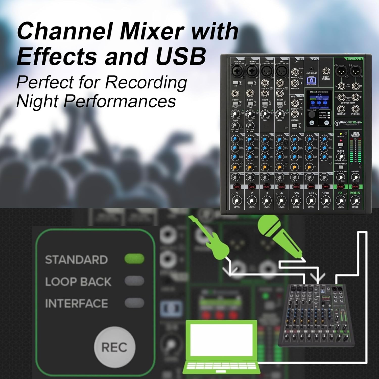 Mackie ProFX12v3+ 12-Channel Mixer with Effects and Bluetooth Bundle with 4 XLR Cables and Closed-Back Studio Mixing Headphones