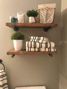 Industrial Floating Shelves Wall Shelf - Floating Shelves Wood Wall Mounted, Hanging Shelves, Floating Shelves Rustic, with Pipe Hardware Brackets (Set of 2) 1.5'' X 7.5'' (Early American, 36'')
