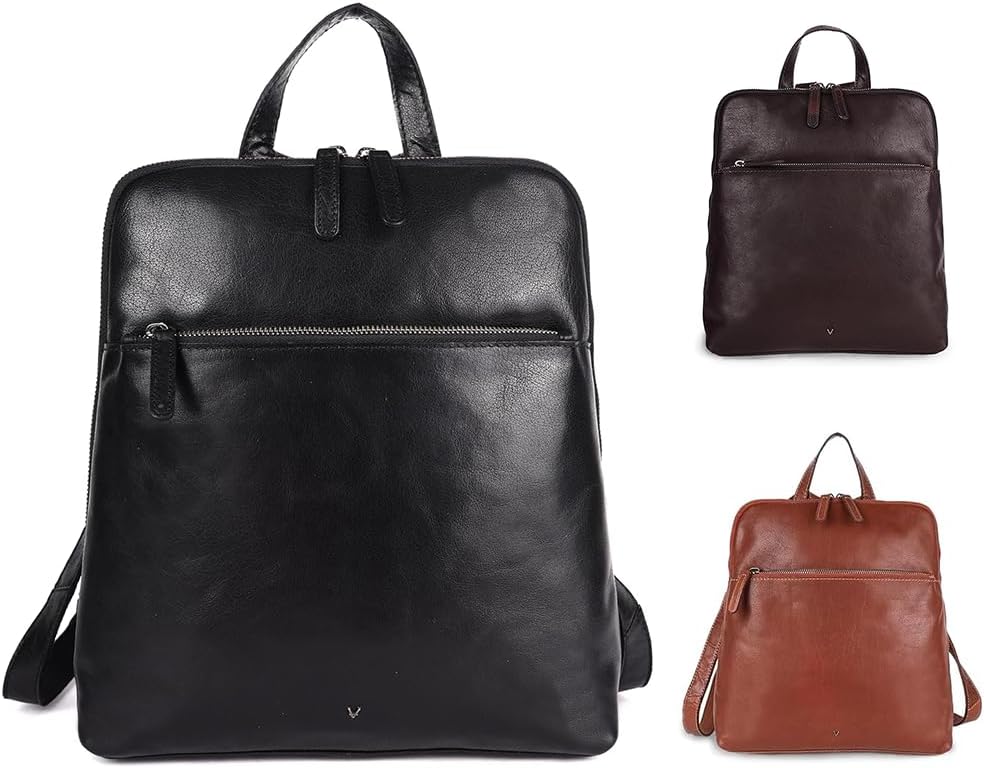 Genuine Leather Backpack for Women - 12.5 Inch with Adjustable Shoulder Strap - Stylish and Durable (Black)