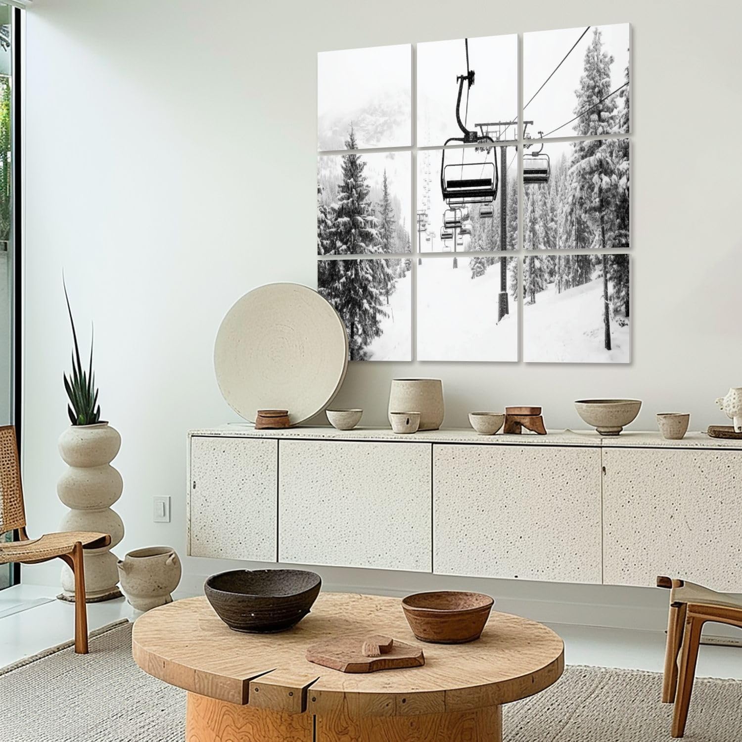 Art Acoustic Panels Self Adhesive Snow covered spruce trees ski lift along ski slope Hafjell 9 Packs Decorative Soundproof Wall Panels Large Sound Absorbing Panels for Home Office 60